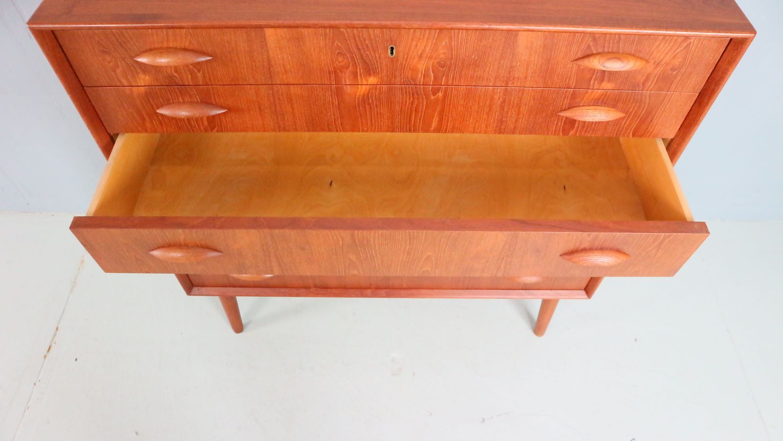 Mid Century Modern Danish Chest Of Six Drawers, Tallboy In Teak, Denmark, 1960 photo vintage