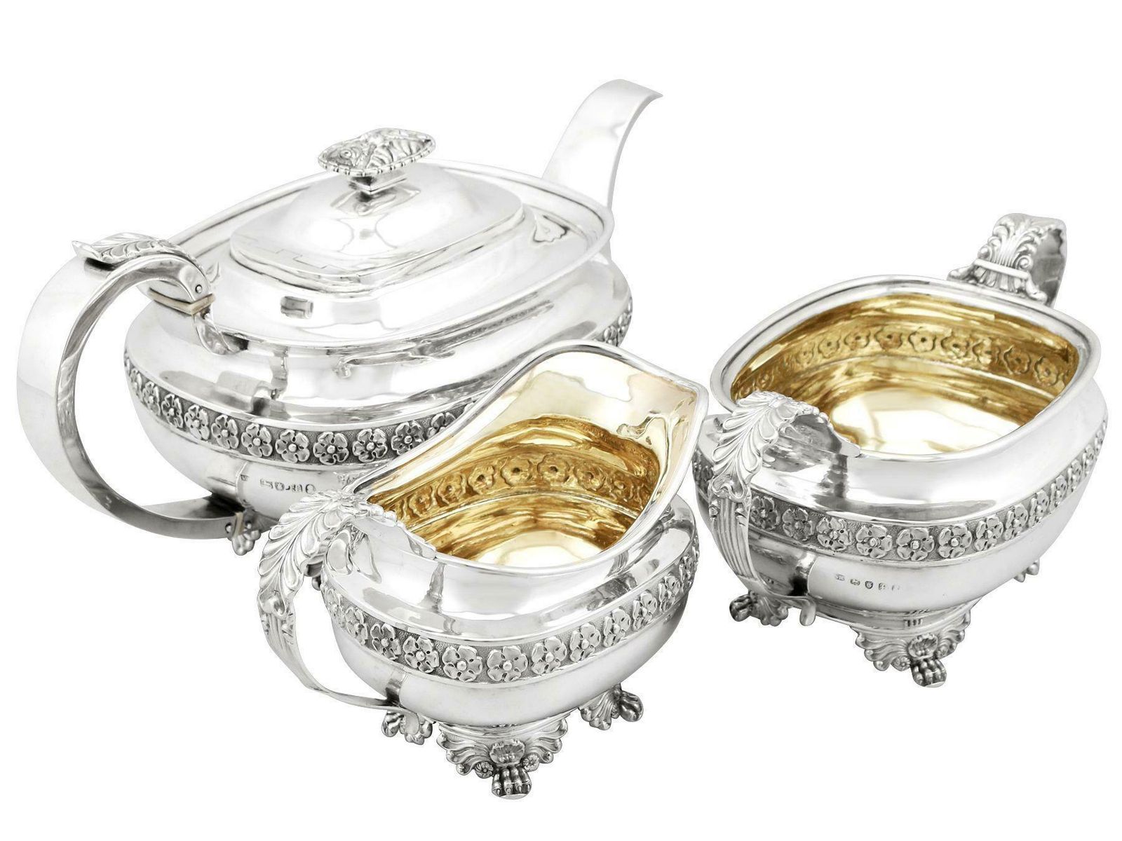 Antique English Sterling Silver Three Piece Tea Service In The Regency Style photo furniture