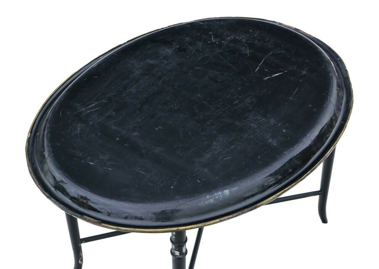 Victorian Decorated Black Lacquer Tray On Stand Coffee Table photo vinterior