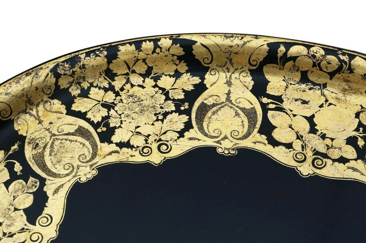 photo furniture Victorian Decorated Black Lacquer Tray On Stand Coffee Table