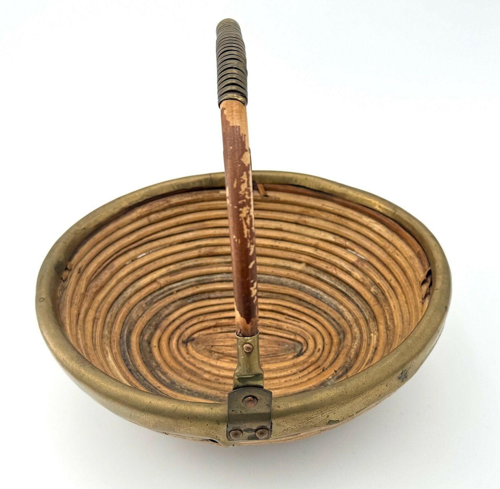 photo buy An Italian 1970s Woven Bamboo And Brass Bowl In The Style Of Gabriella Crespi