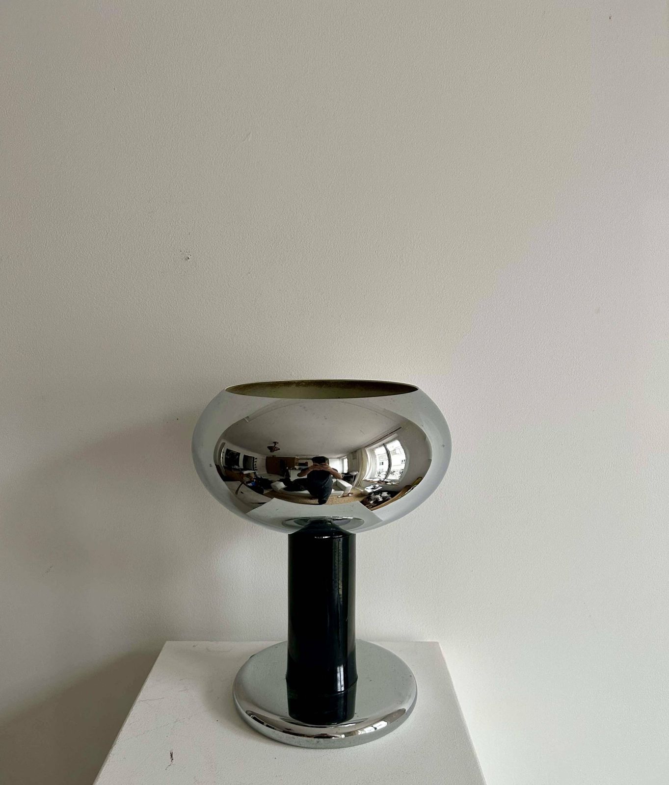 Vintage Table Lamp Chrome And Black Lacquered Metal Italy 1960 photo Lighting