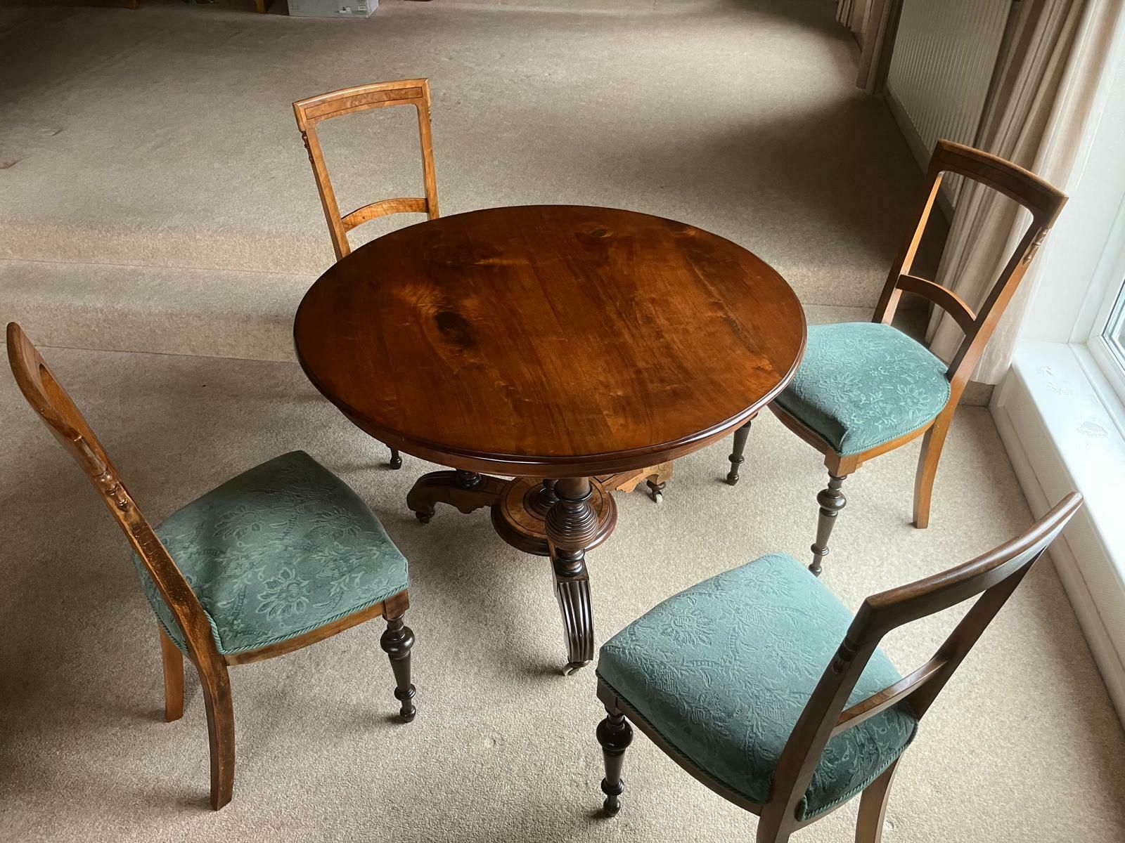 590.0 4 X Biedermeier Dining Chairs With Burl Onlay photo