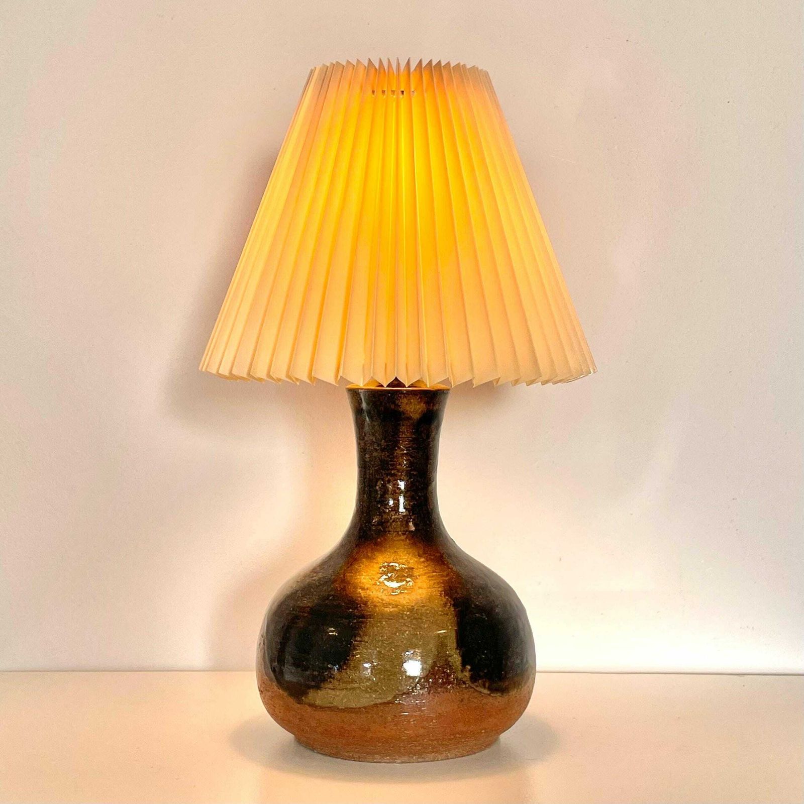 Danish Ceramic Sculptural Modernist Mid Century Table Lamp In Organic Shape With Earthcolored Glaze   Design By Axella Denmark