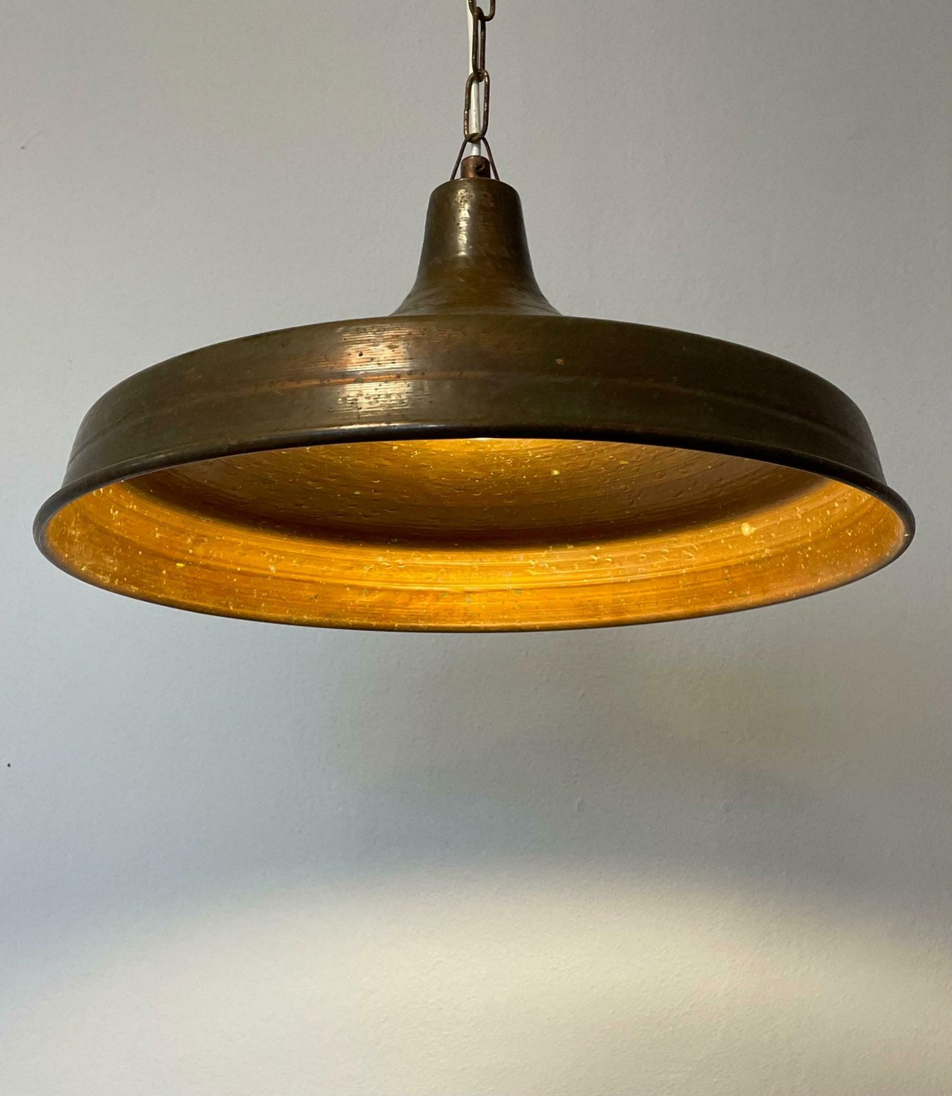Amazing Mid Century Modern Vintage Large Patinated Copper Ceiling Lamp With Chain Suspension And Beautiful Glow   Design By Lyskær Belysningamazing Mi photo for sale
