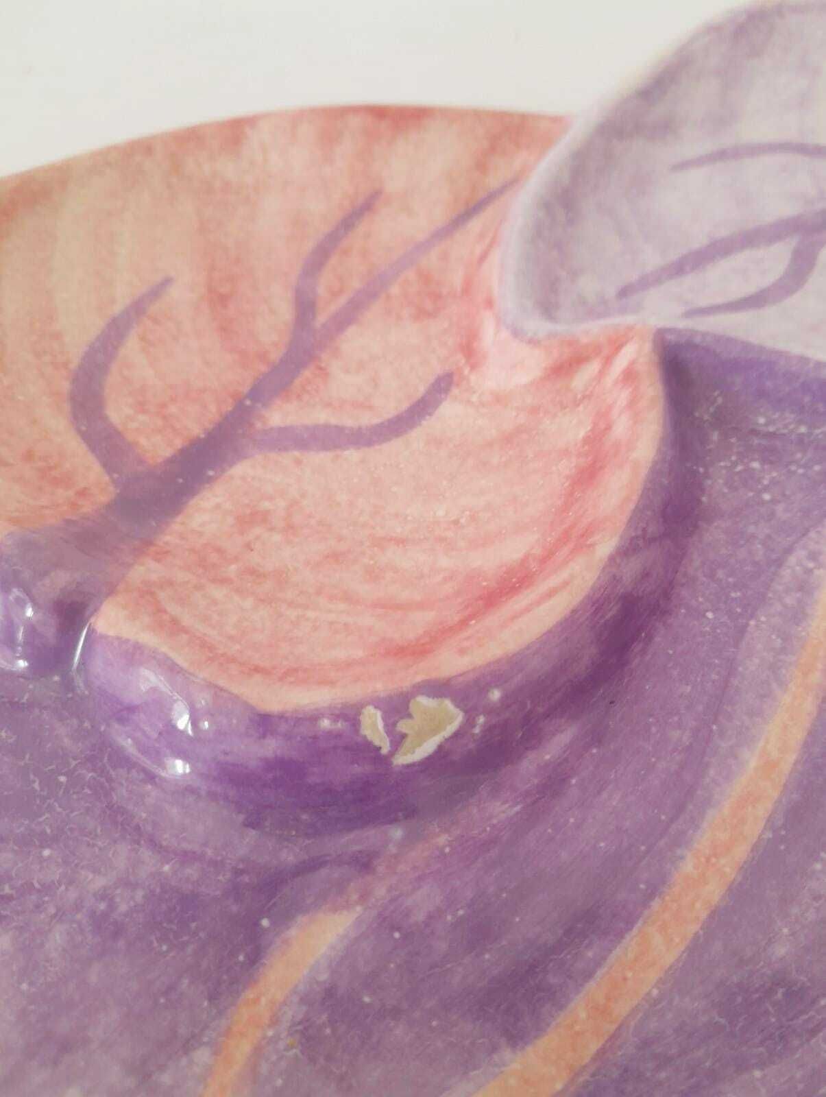 Large Ceramic Tray Plate Ernestine Salerno Manufacture Purple Leaves Midcentury 50s photo vinterior