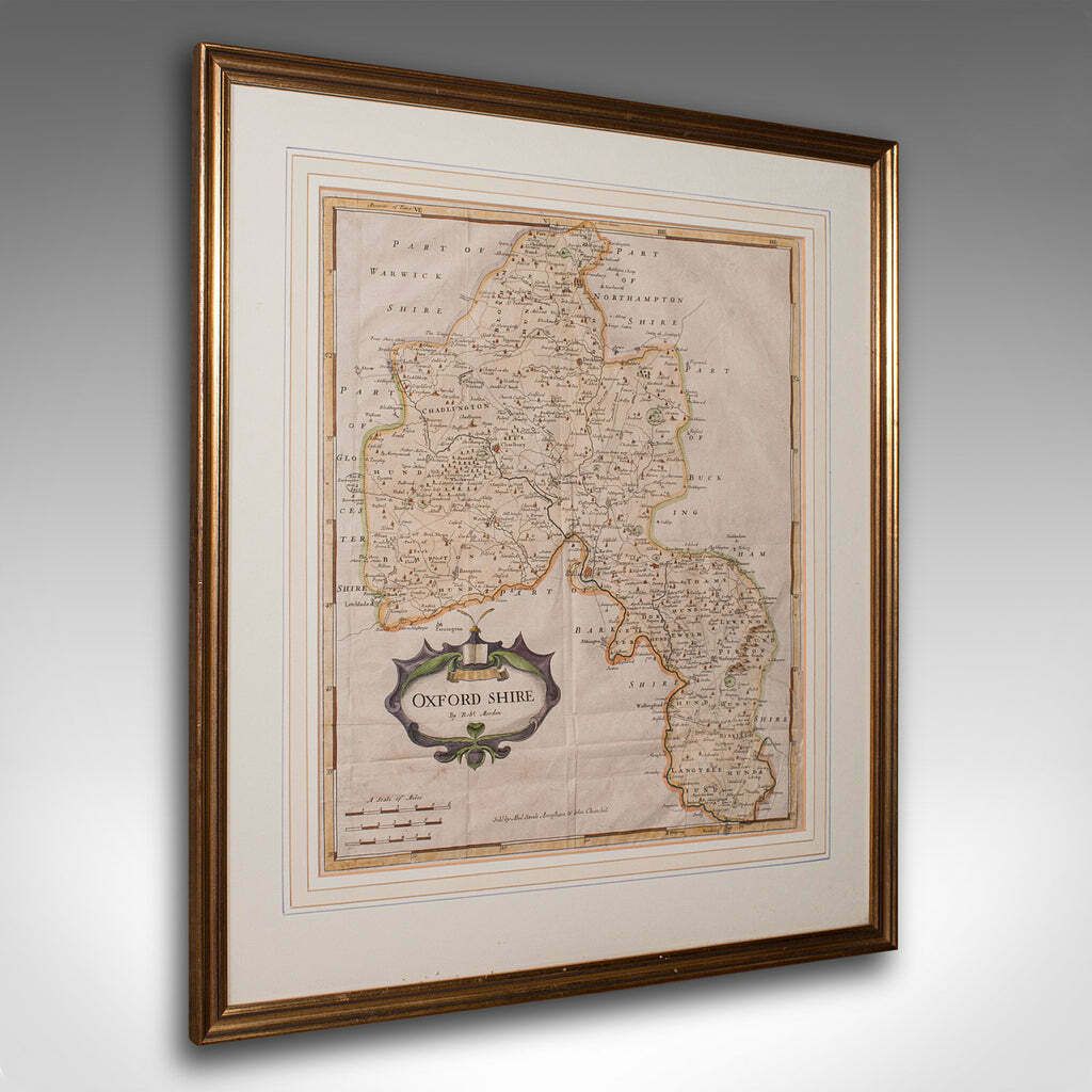 Antique Lithography Map, Oxfordshire, English, Framed Cartography, Robert Morden