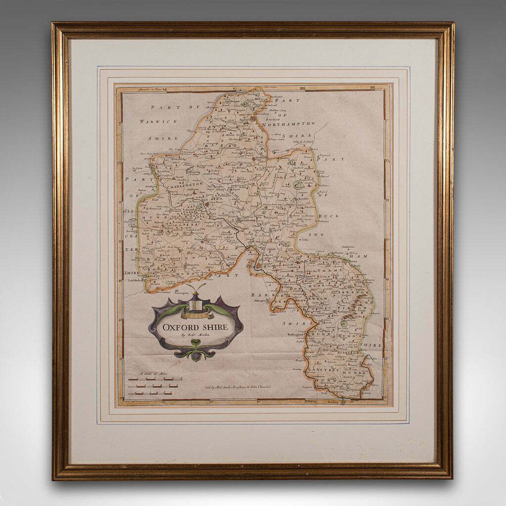 Antique Lithography Map, Oxfordshire, English, Framed Cartography, Robert Morden photo furniture