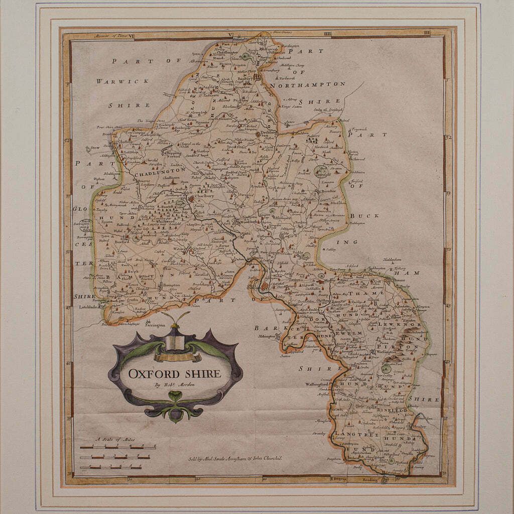 Antique Lithography Map, Oxfordshire, English, Framed Cartography, Robert Morden photo 895.0