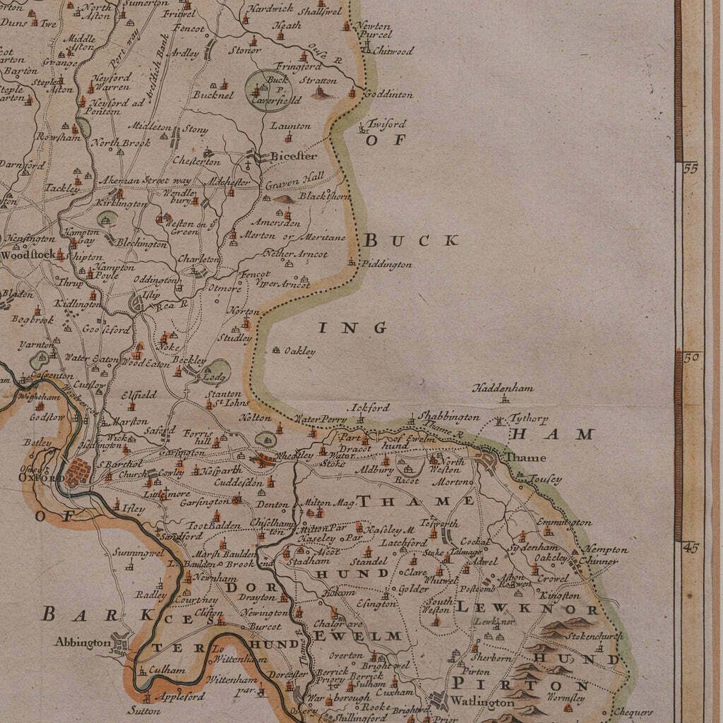 photo furniture Antique Lithography Map, Oxfordshire, English, Framed Cartography, Robert Morden