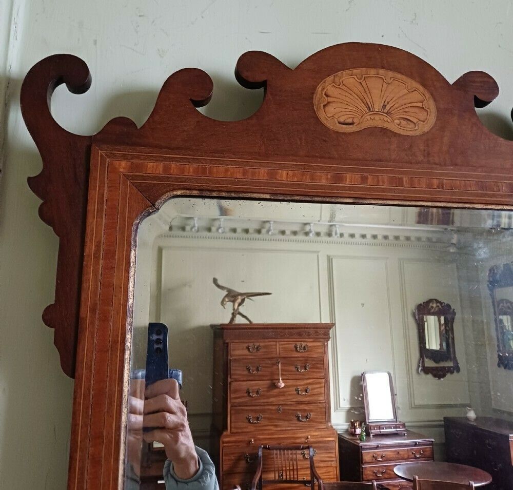 Mahogany Inlaid Fret Wall Mirror Edwardian photo for sale