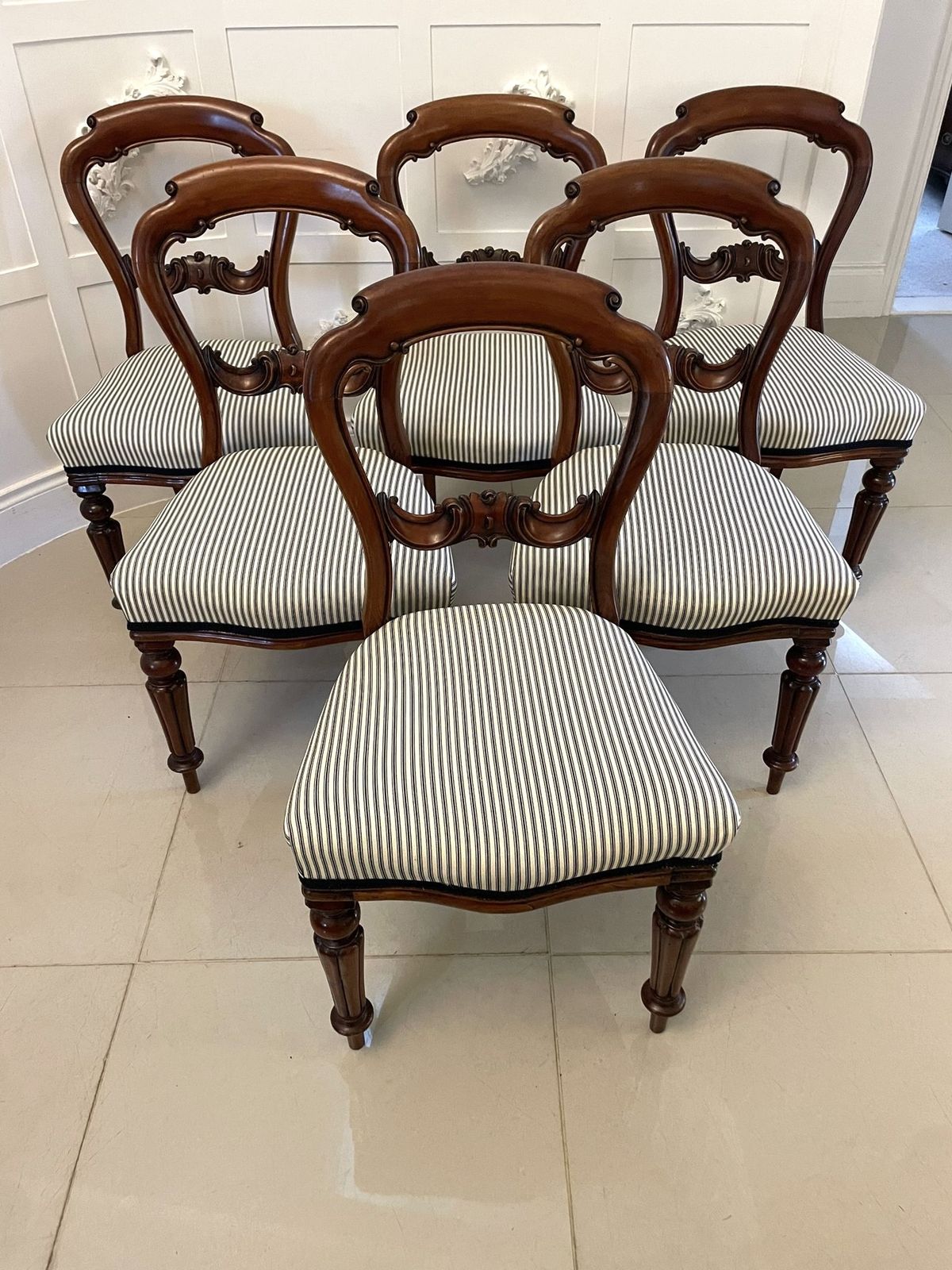 photo for sale Antique 19th Century Mahogany Carved Set Of 6 Dining Chairs
