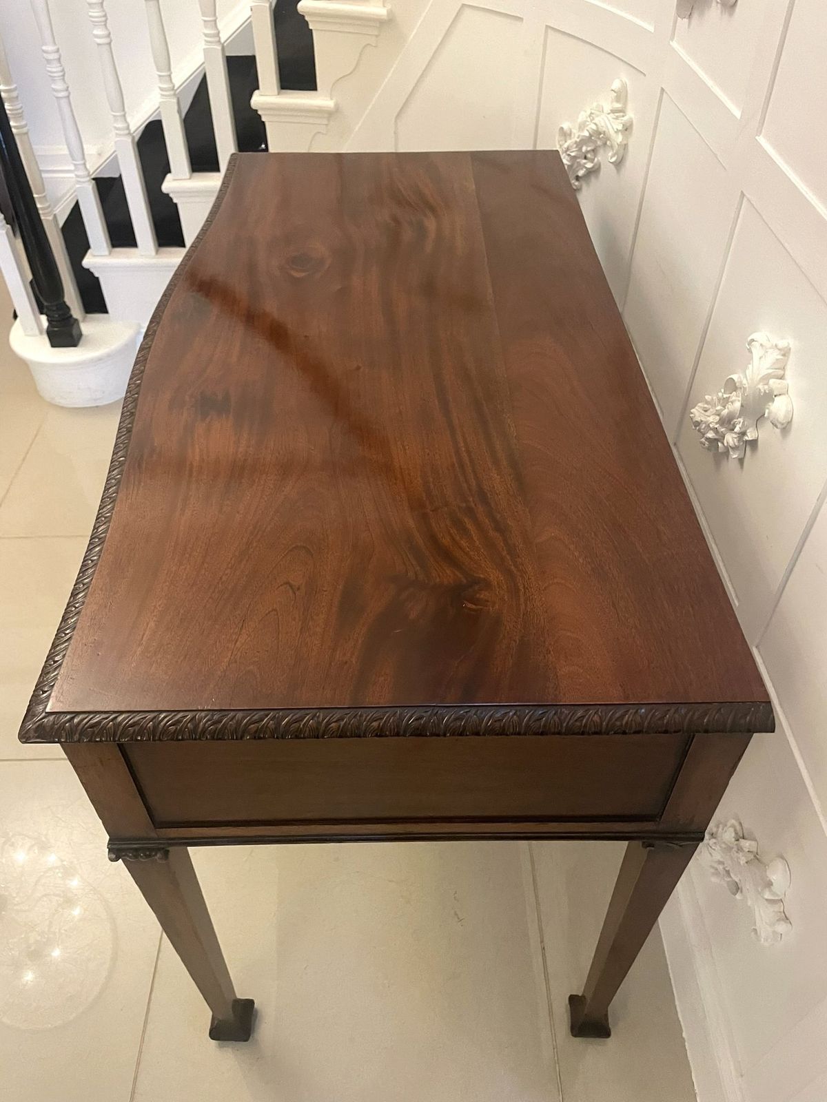 Antique 19th Century Quality Carved Figured Mahogany Serving Table photo vinterior