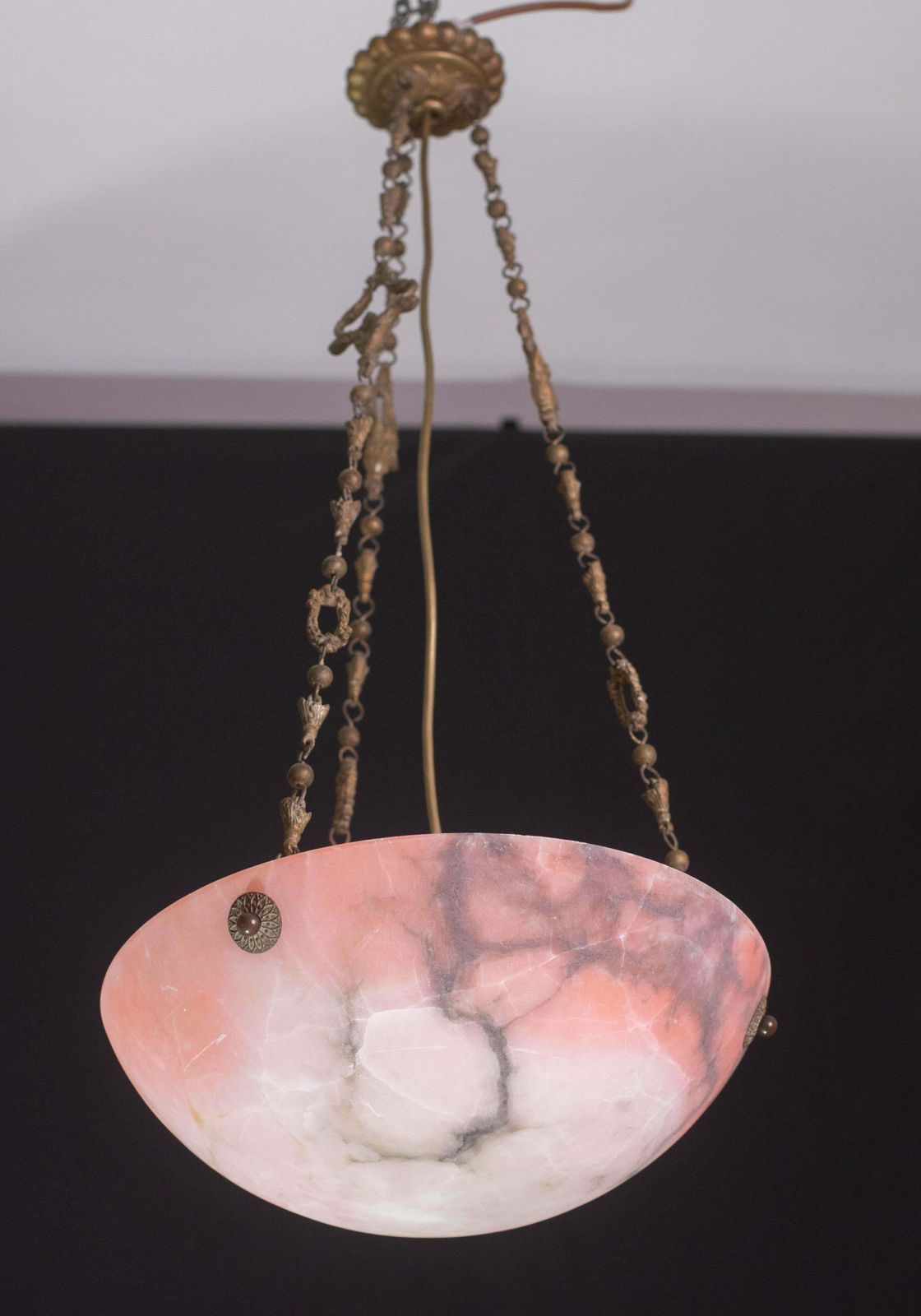 Art Decò Red And Pink  Alabaster Chandelier, 1920 photo furniture