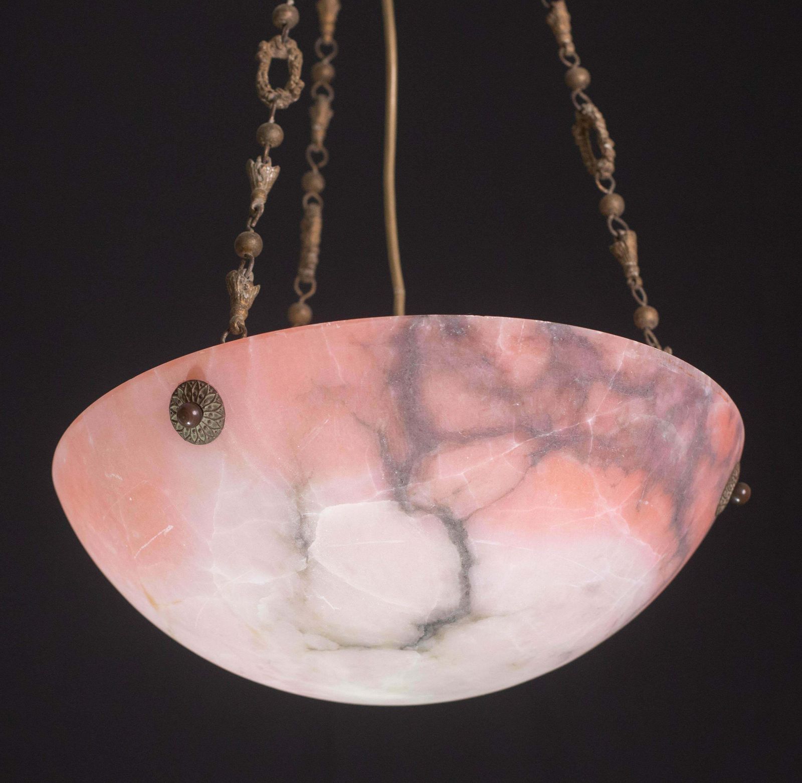 photo for sale Art Decò Red And Pink  Alabaster Chandelier, 1920
