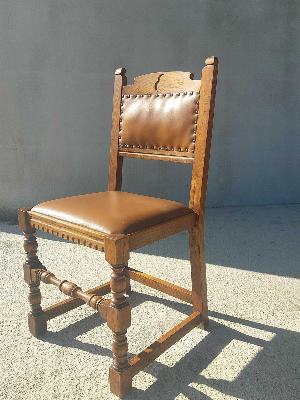 Vintage Dining Chair / Rustic Dining Chair/ Vintage Cottage Chair/ Massive And Leather Chair/ Retro Chair/ Mcm Chair/ Rustic Design/70's photo for sale
