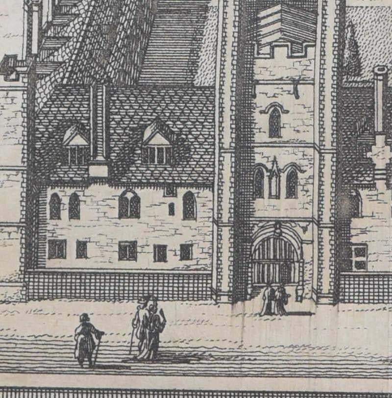 Pieter Van Der Aa, Queens' College, Cambridge Engraving Pieter Van Der Aa After David Loggan 1727 photo furniture