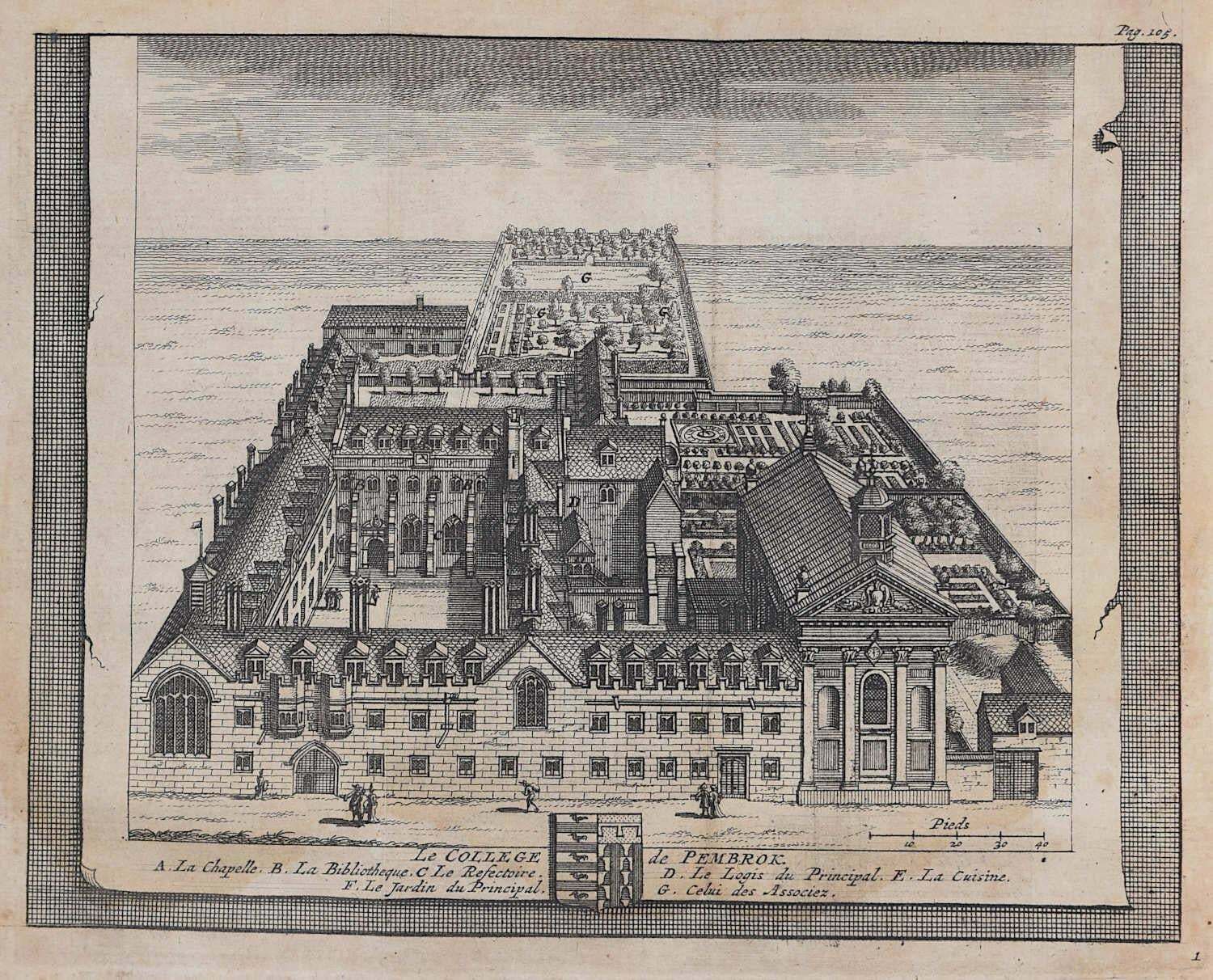 Pieter Van Der Aa, Pembroke College, Cambridge Engraving Pieter Van Der Aa After David Loggan1727