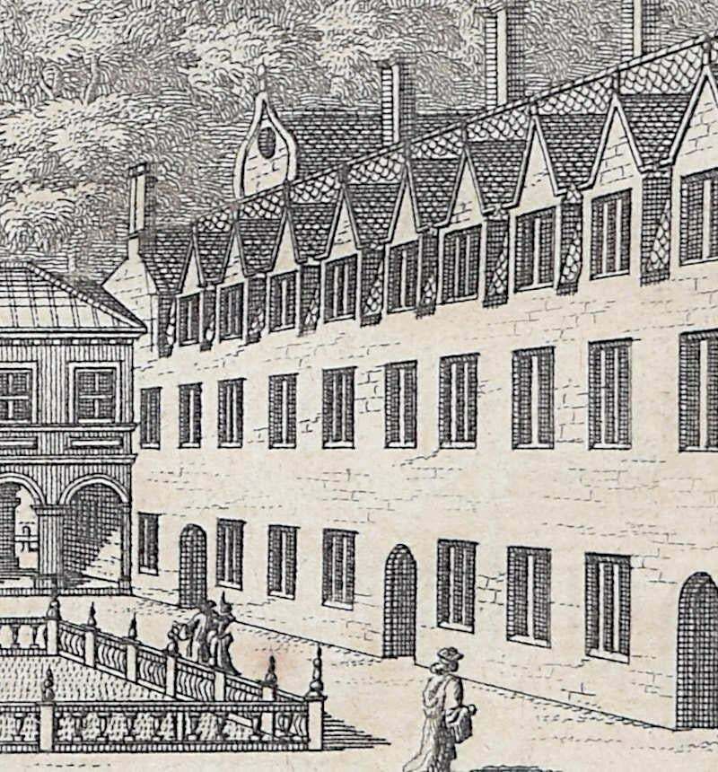 Pieter Van Der Aa, Emmanuel College, Cambridge Engraving Pieter Van Der Aa After David Loggan I1727 photo for sale