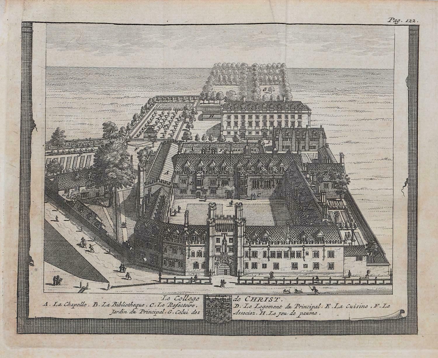 Pieter Van Der Aa, Christ's College, Cambridge Engraving Pieter Van Der Aa After David Loggan 1727