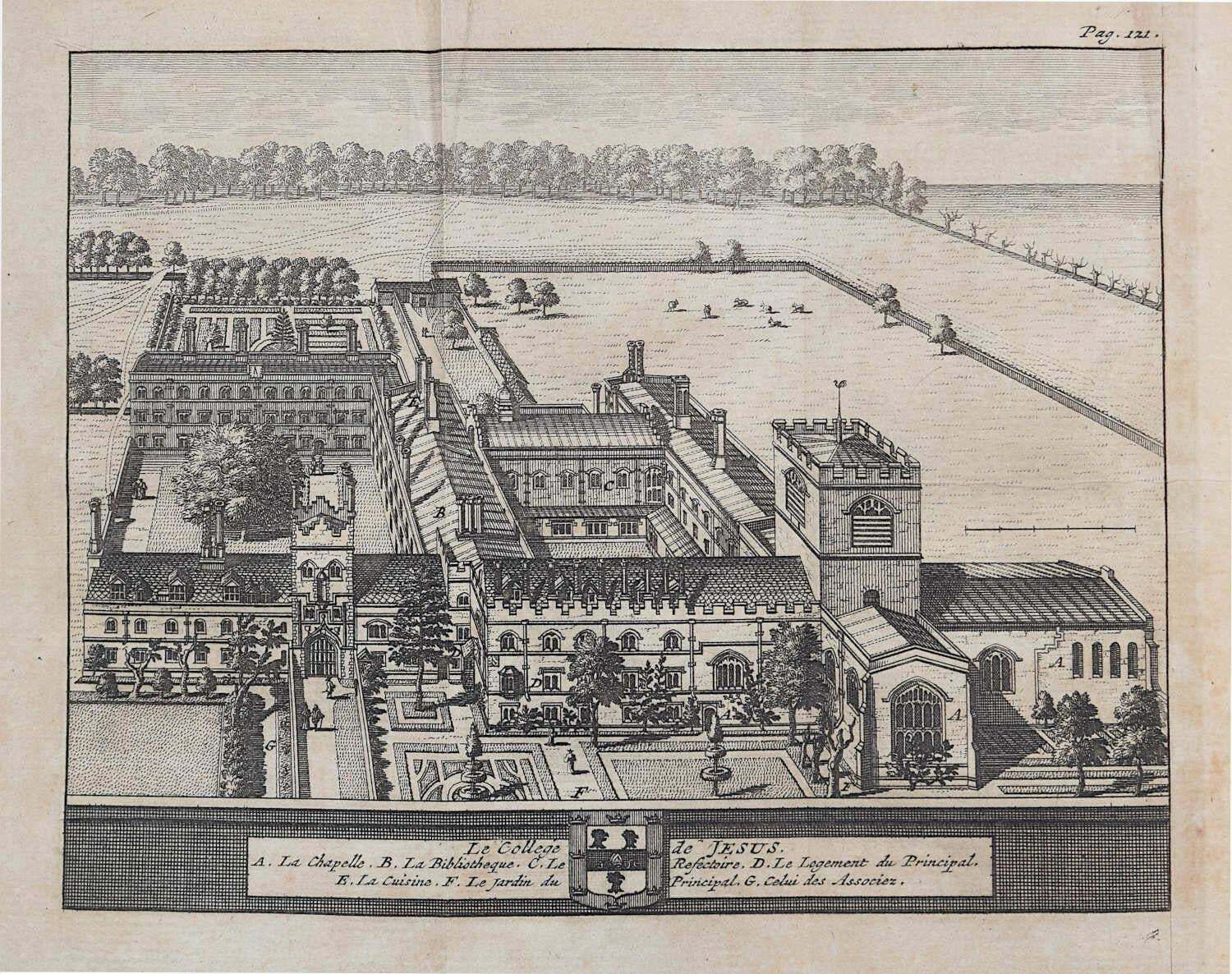 Pieter Van Der Aa, Jesus College, Cambridge Engraving Pieter Van Der Aa After David Loggan 1727