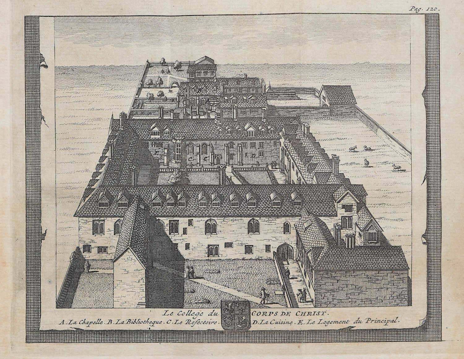 Pieter Van Der Aa, Corpus Christi, Cambridge Engraving Pieter Van Der Aa After David Loggan 1727