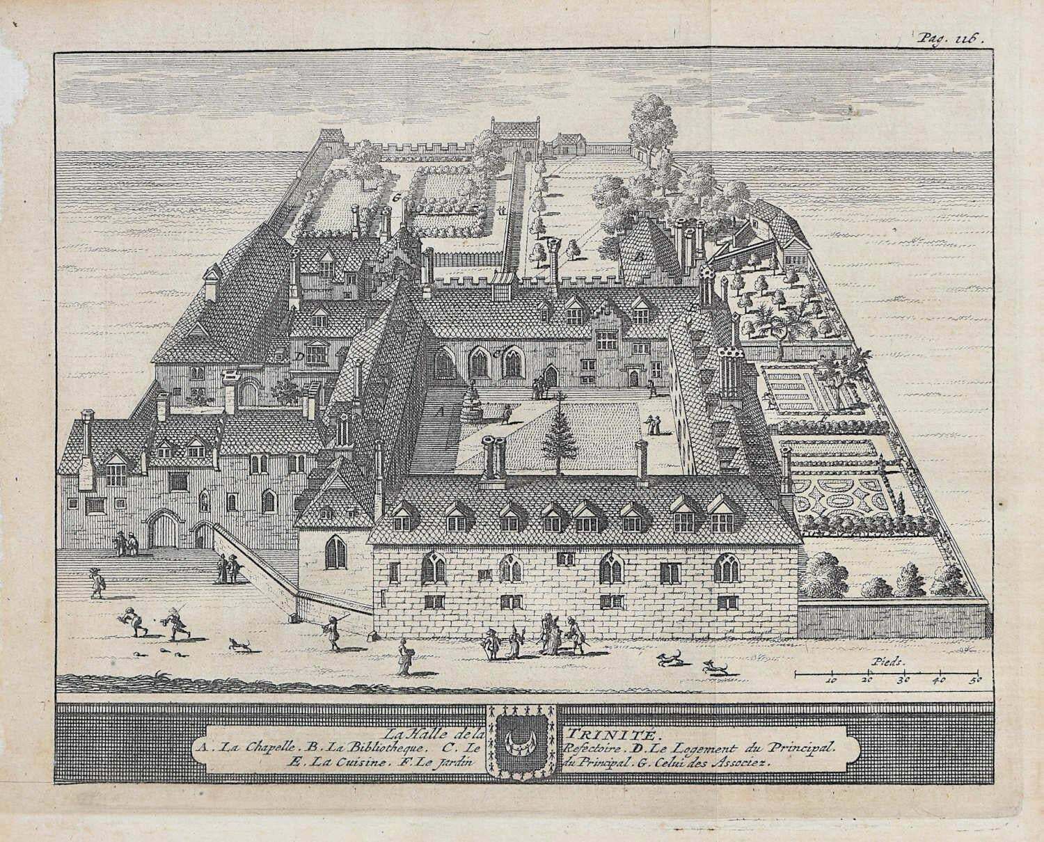 Pieter Van Der Aa, Trinity College, Cambridge Engraving Pieter Van Der Aa After David Loggan, 1727, I
