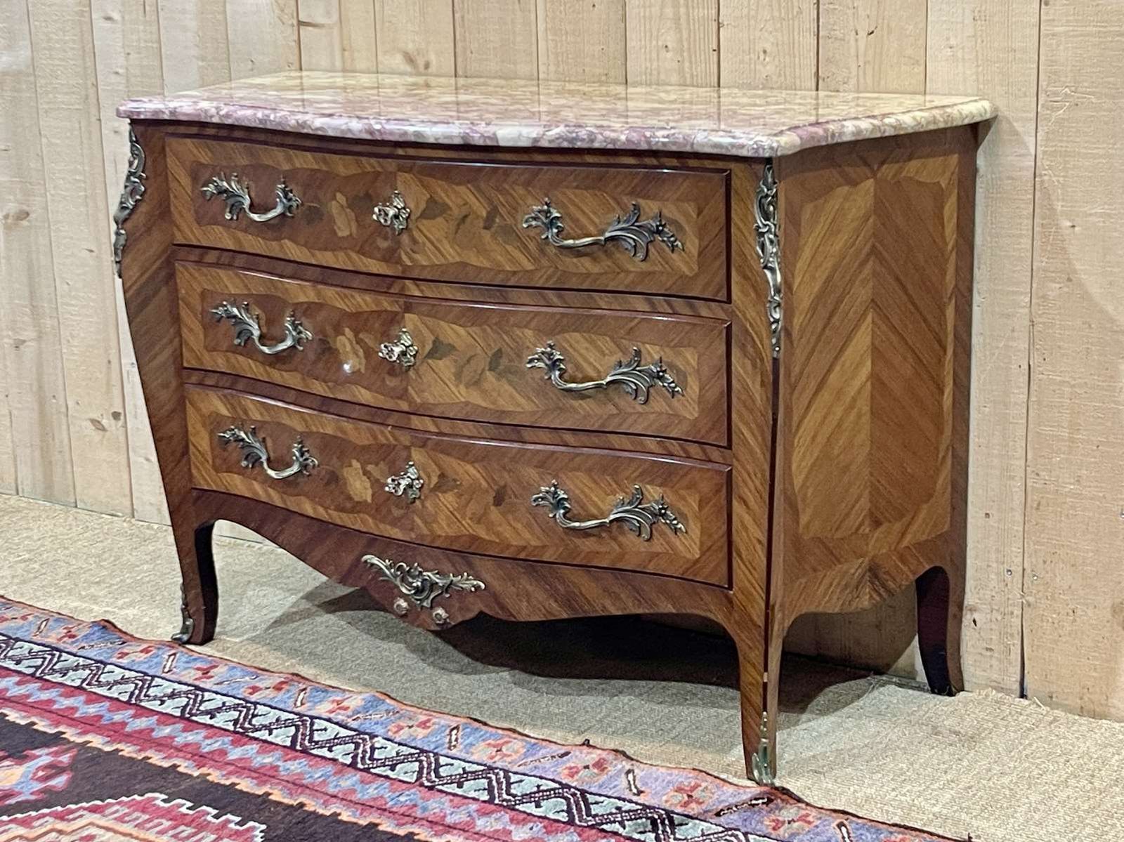 Louis XV Style Chest Of Drawers In Rosewood, Oak And Marble photo furniture