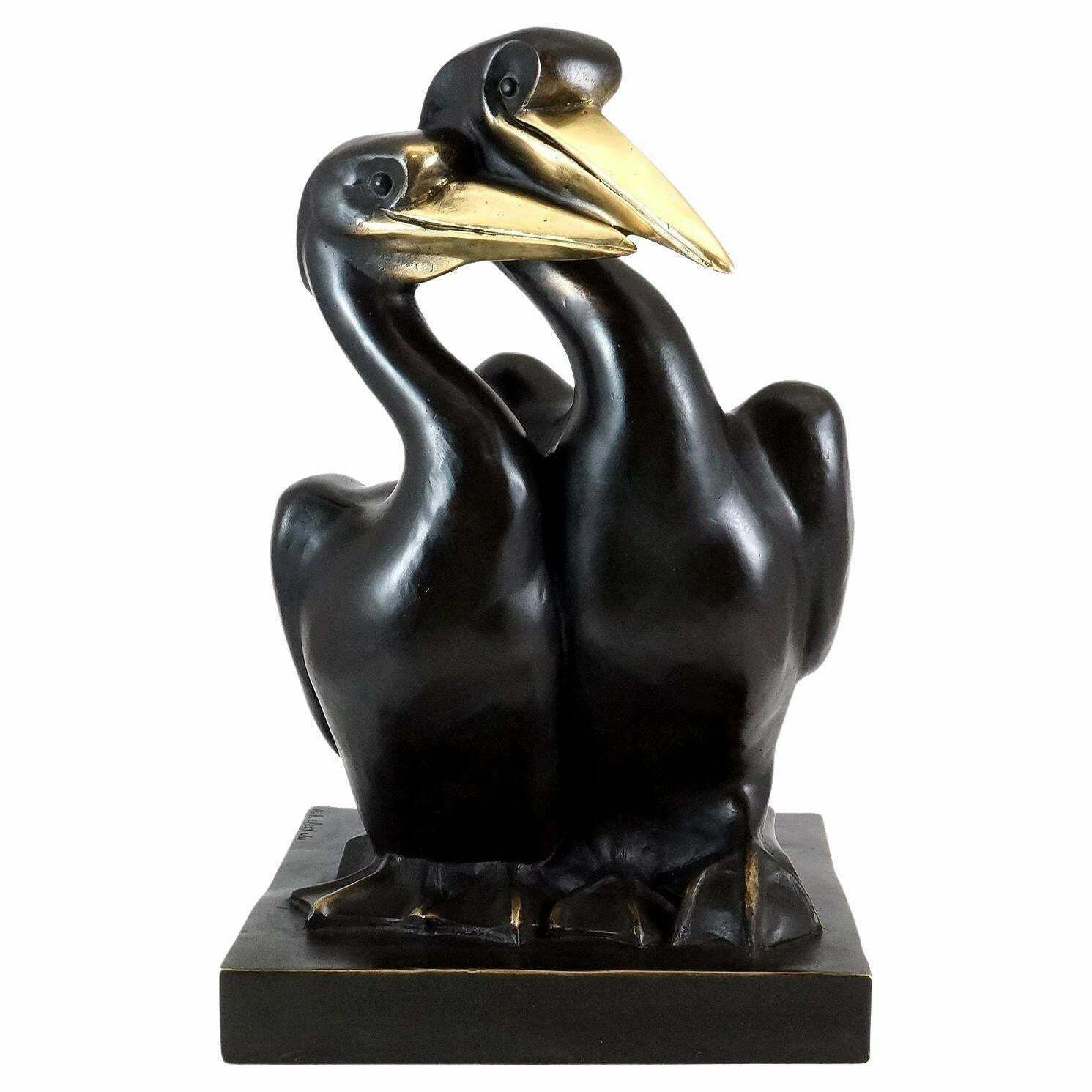 Sculpture Of Pelicans In Patinated Bronze, Contemporary Art, 21st Century.