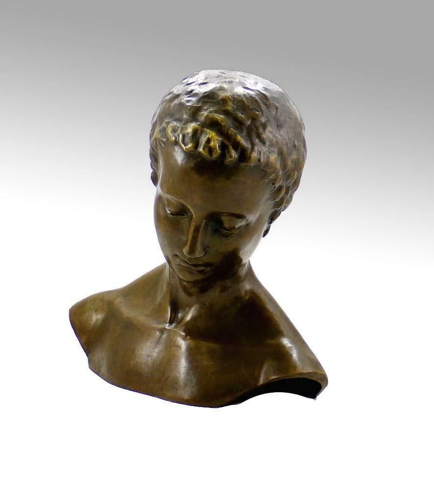 Sculpture Of A Tilted Face In Patinated Bronze, Contemporary Art, 21st Century. photo furniture
