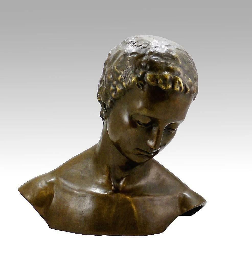 Sculpture Of A Tilted Face In Patinated Bronze, Contemporary Art, 21st Century. photo for sale