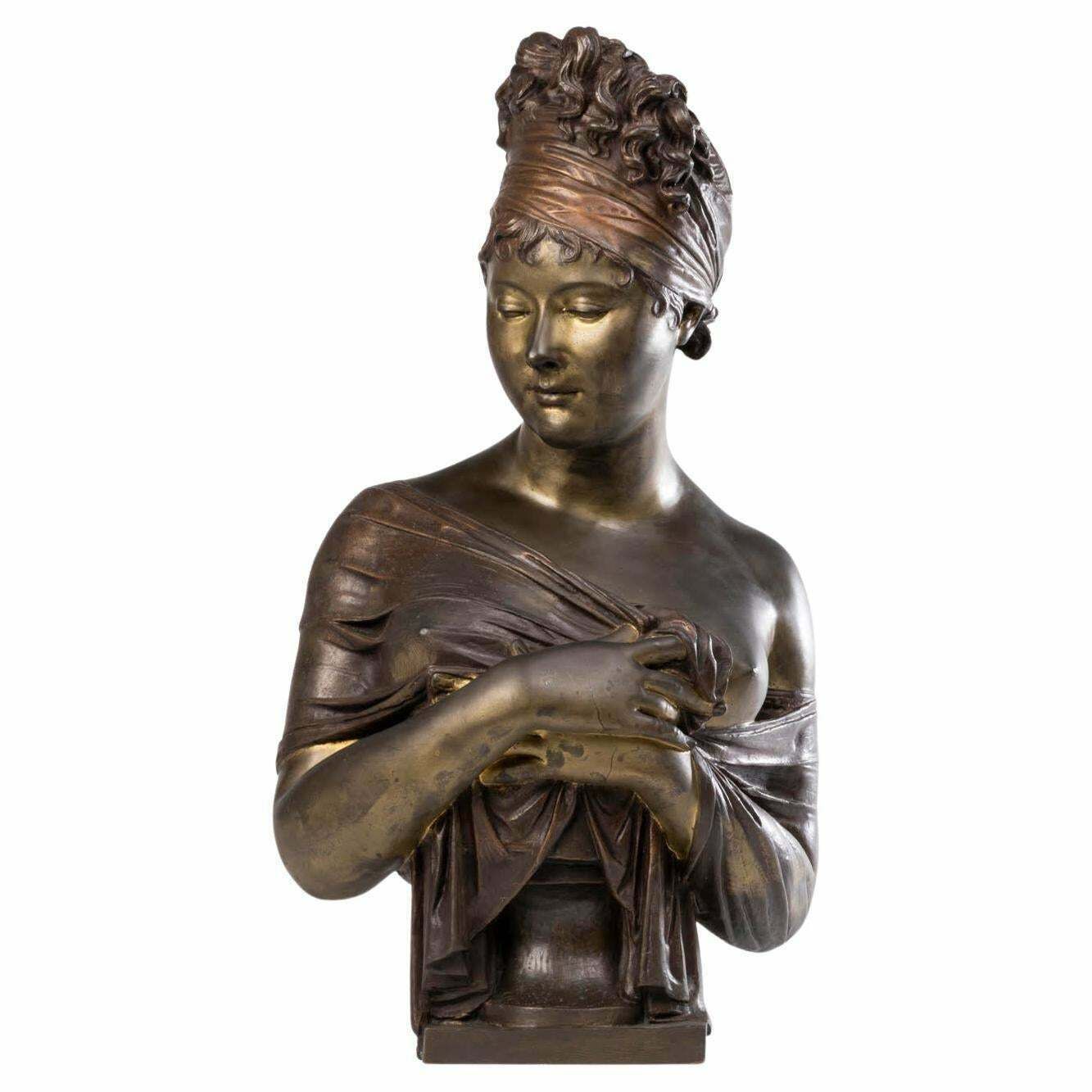 Sculpture Of The Bust Of Madame Récamier, Patinated Bronze, Napoleon III Period.