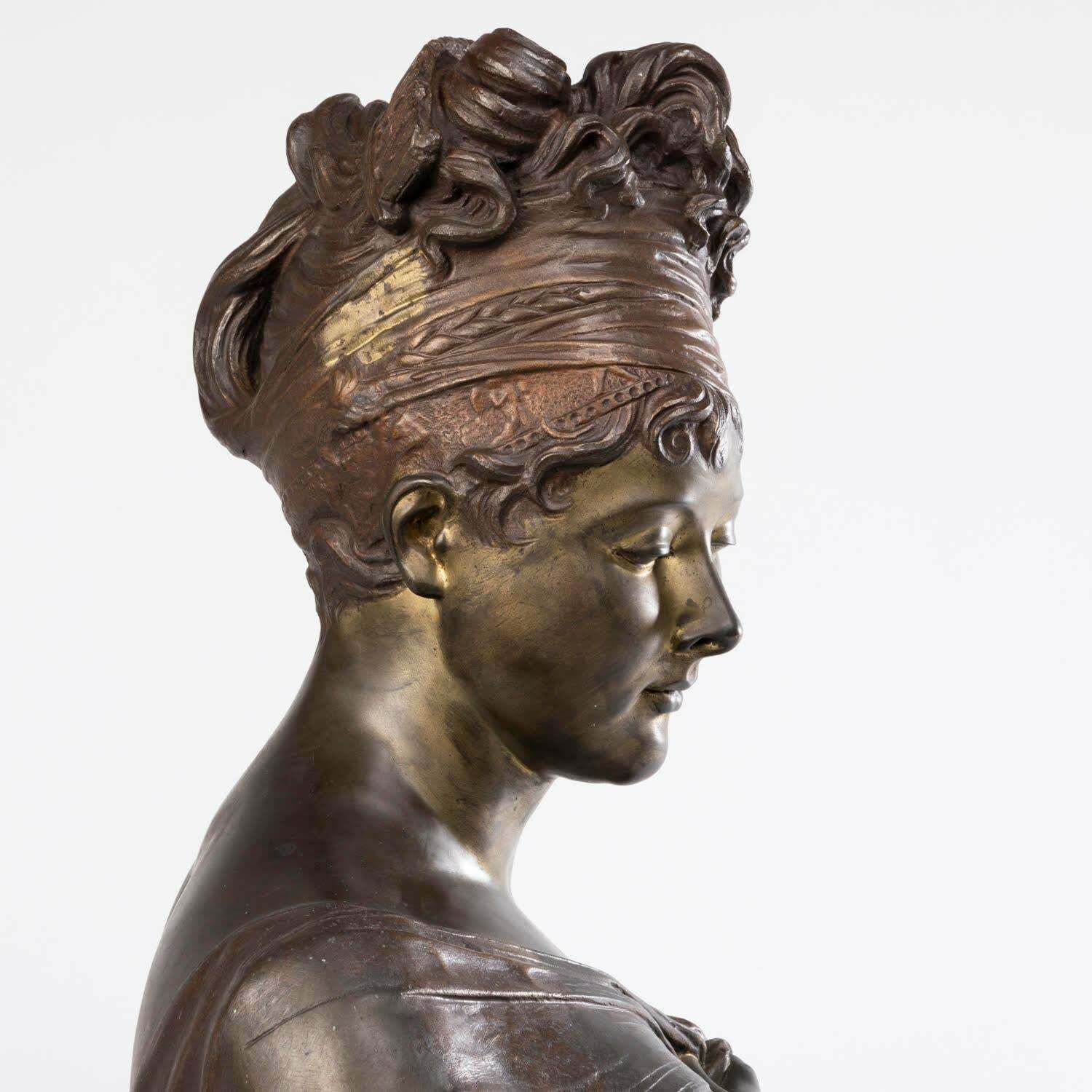 photo buy Sculpture Of The Bust Of Madame Récamier, Patinated Bronze, Napoleon III Period.