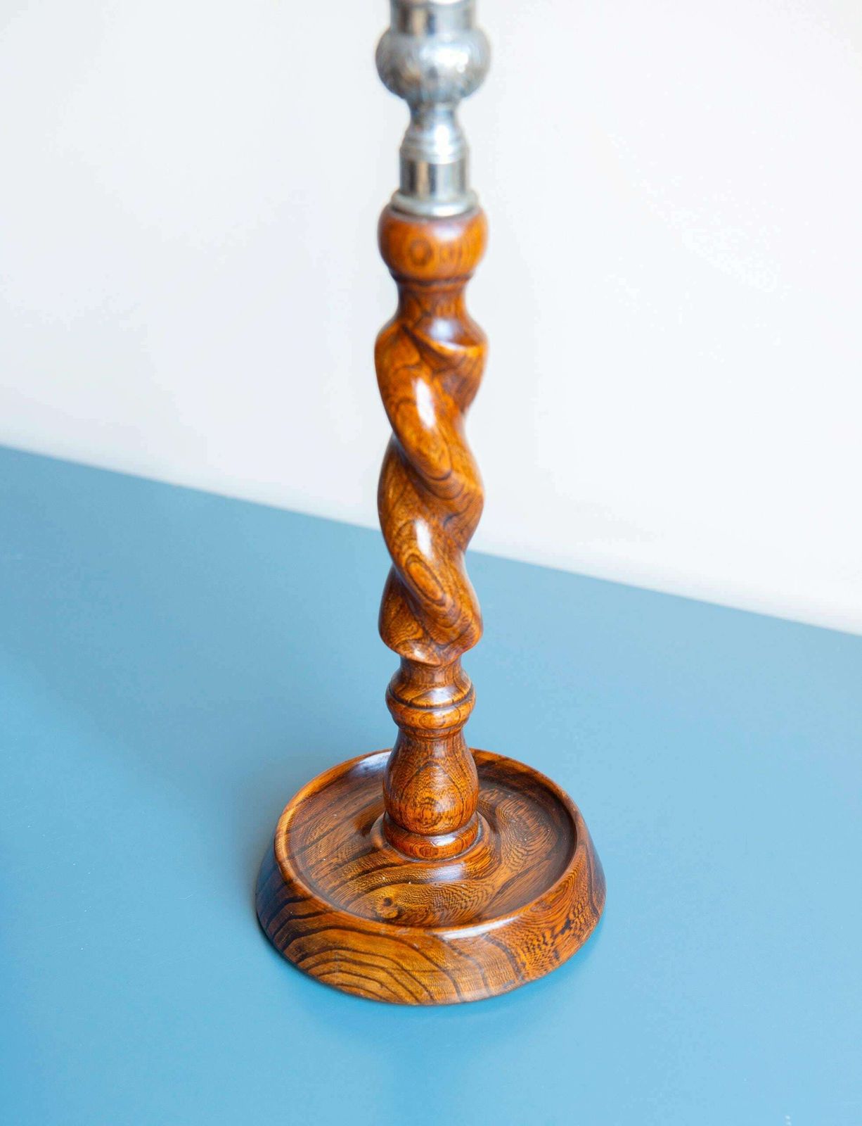 Two Antique Barley Twist Candle Holders, Turned Oak Wooden Candlesticks, English Victorian Candle Stand Pair, Rustic Home Decor photo 150.0