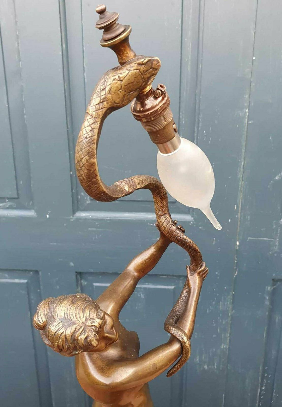 2245.0 Art Nouveau Bronze Nude Snake Dancer Lamp   Dominique Van Den Bossche photo