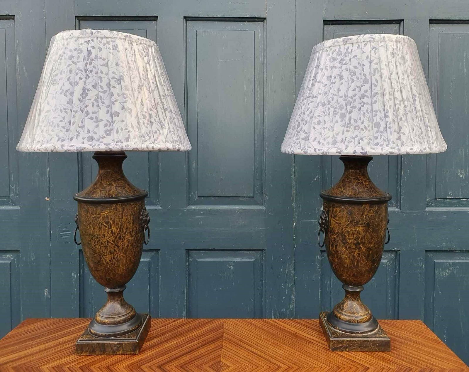 Pair Of Faux Marble Toleware Lamps   Mid 20th Century