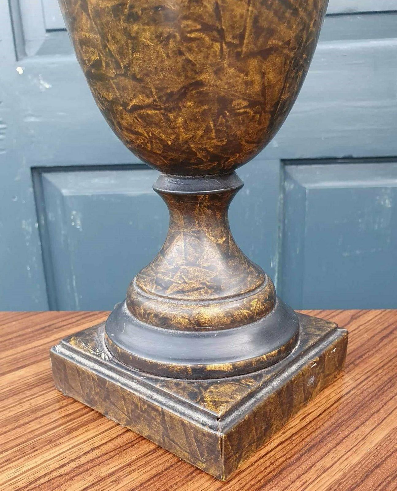 photo for sale Pair Of Faux Marble Toleware Lamps   Mid 20th Century