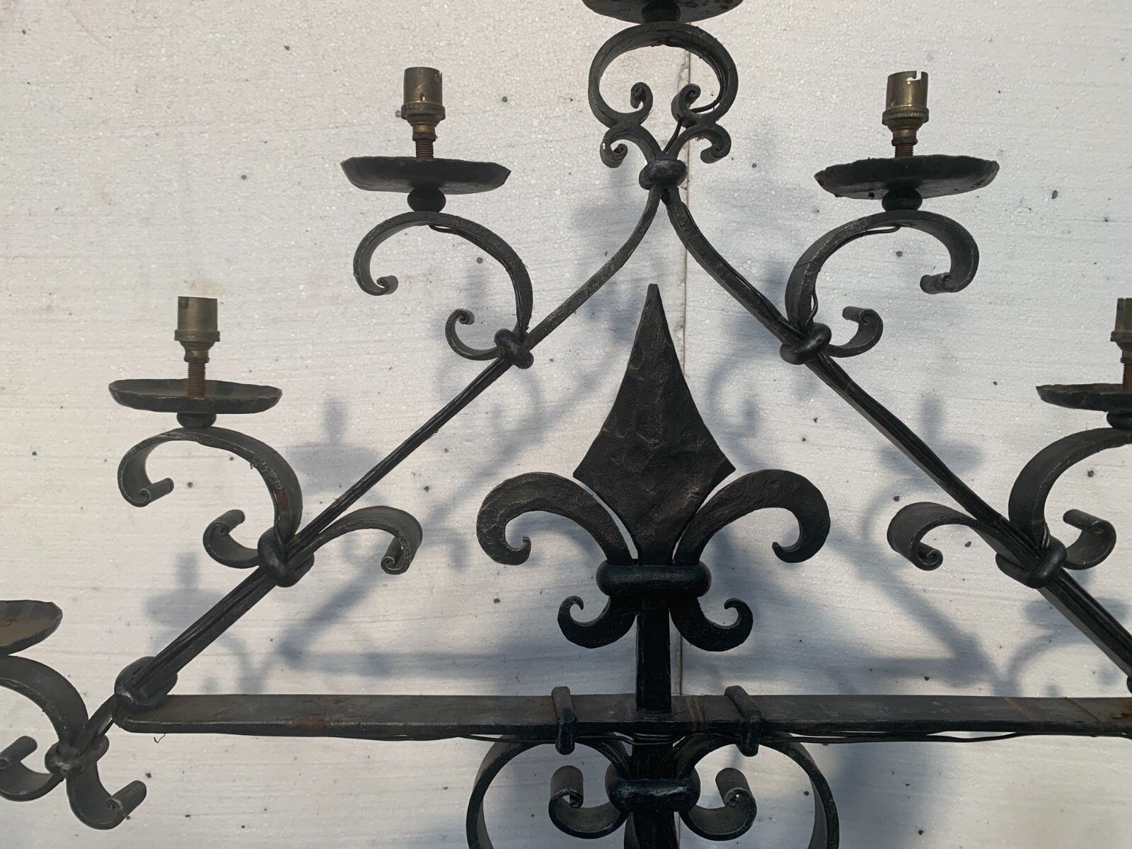 Hammered Iron Candle Spike Has Seven Points Of Light 20th Century photo Home Decor