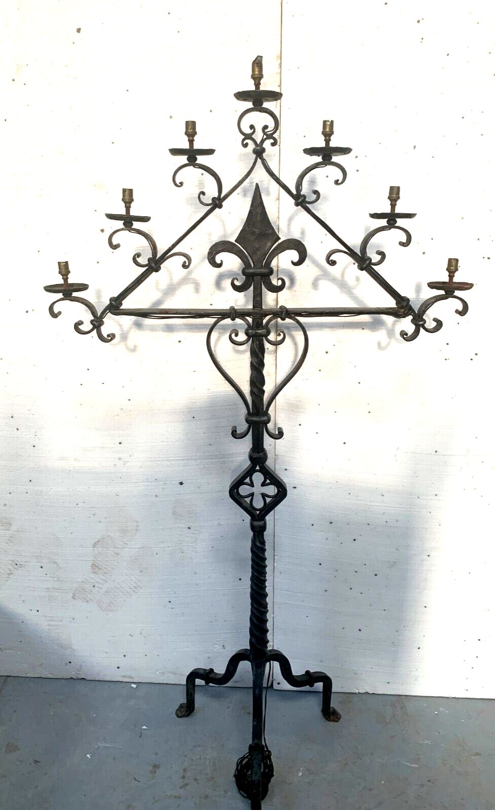 photo for sale Hammered Iron Candle Spike Has Seven Points Of Light 20th Century