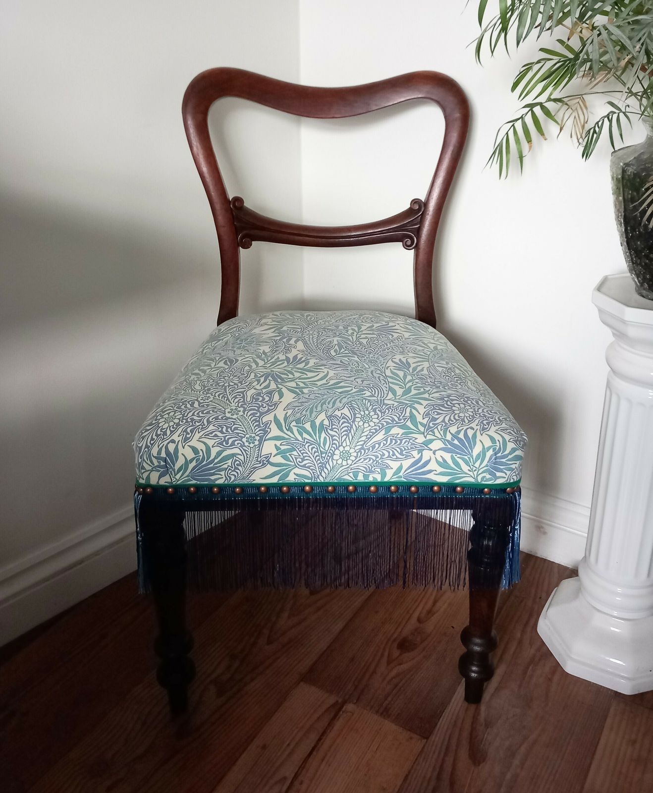 photo furniture Victorian Balloon Back Chair Reupholstered With Blue Conran Habitat Medura Fabric