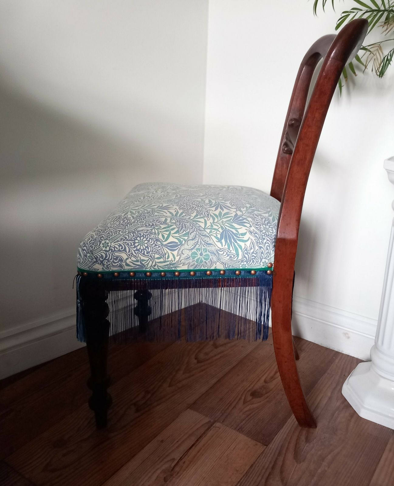 photo for sale Victorian Balloon Back Chair Reupholstered With Blue Conran Habitat Medura Fabric