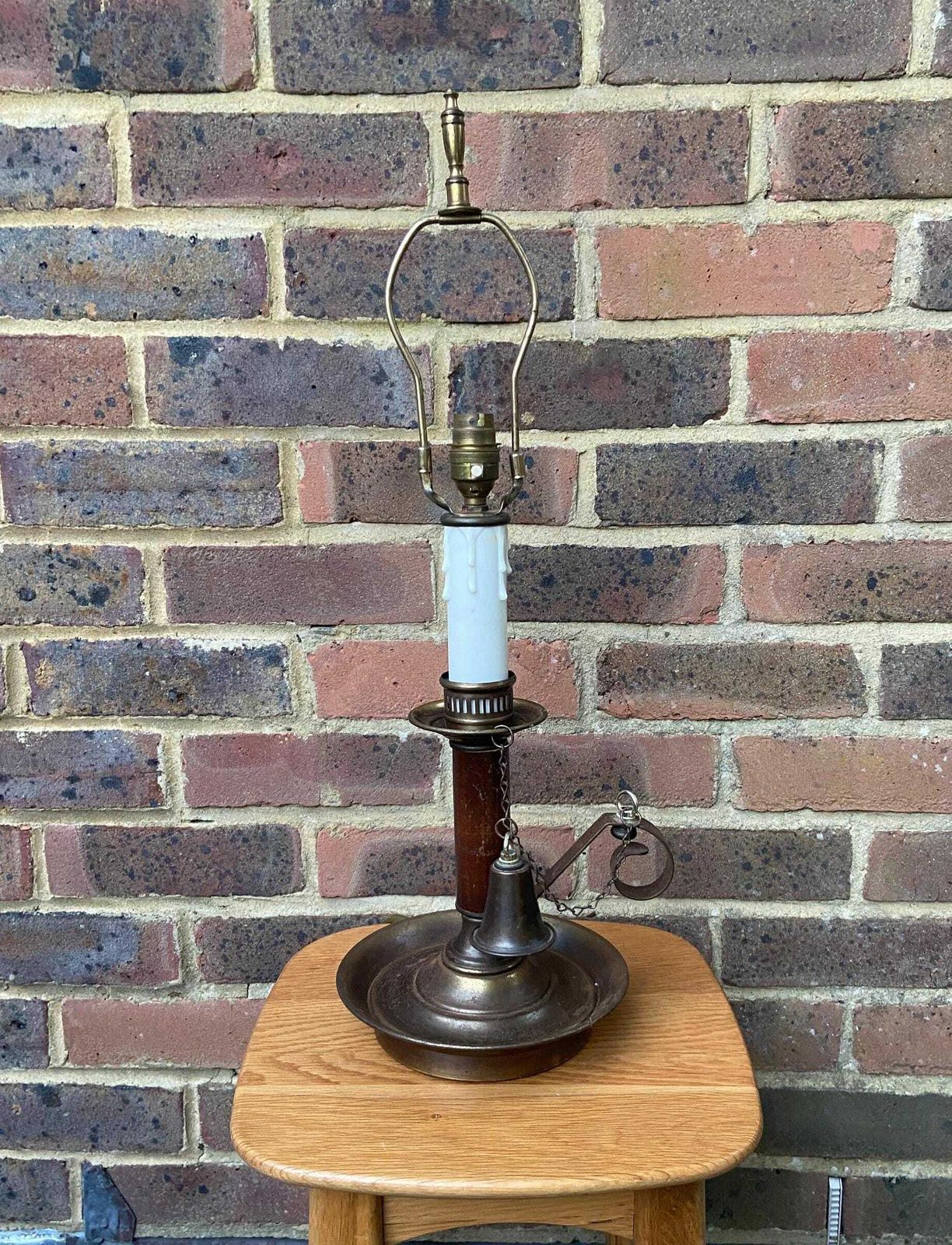 Large 1970s Mock Candlestick And Holder Lamp   Metal, Plastic And Wood, Working