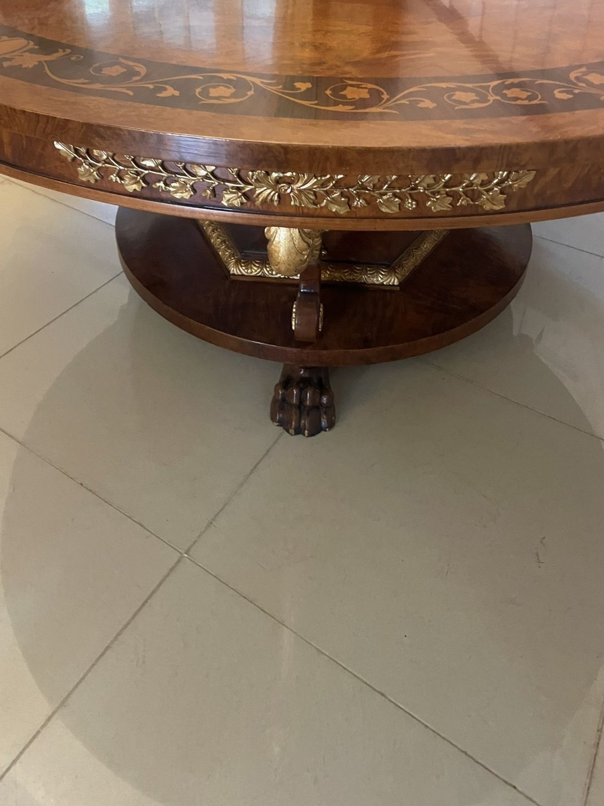 Magnificent Quality 8/10 Seater Antique Burr Walnut Marquetry Inlaid Carved Gilded Dining Table photo vintage
