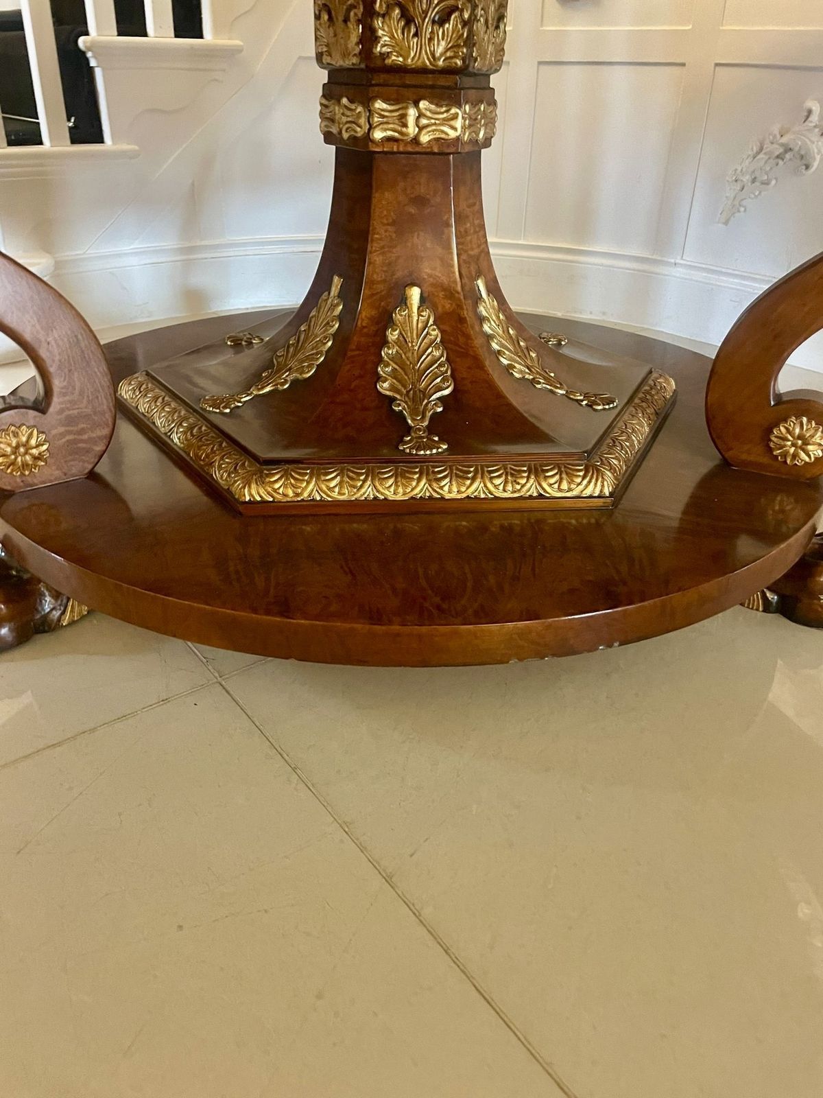 20850.0 Magnificent Quality 8/10 Seater Antique Burr Walnut Marquetry Inlaid Carved Gilded Dining Table photo