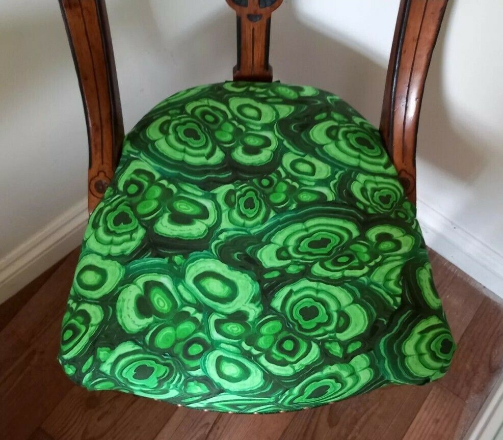 Victorian Carved Wood Chair Reupholstered With Green Malachite Print Fabric photo buy