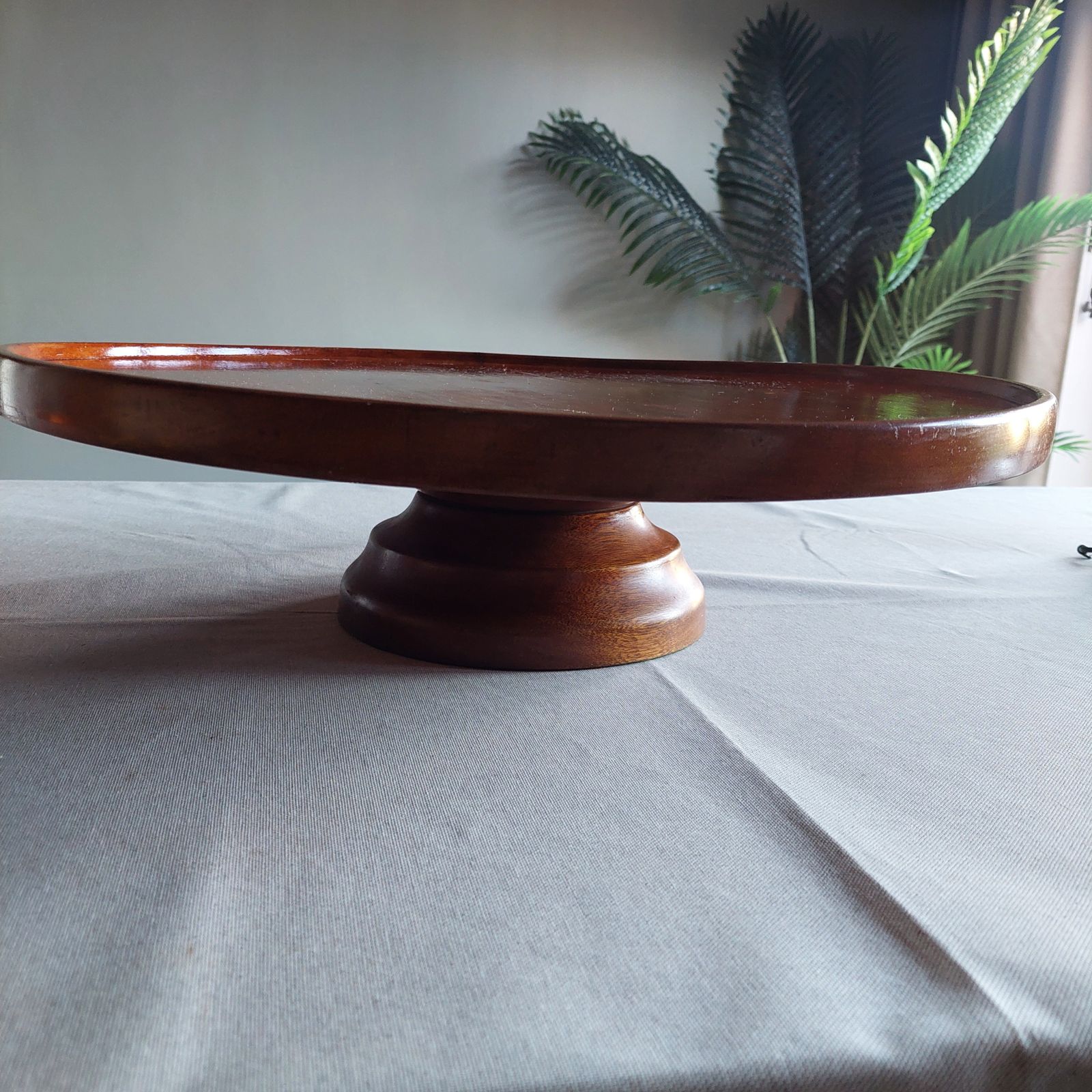 photo for sale Early Mid Century Teak Lazy Susan Large Art Deco Centerpiece Revolving Serving Tray, 40s