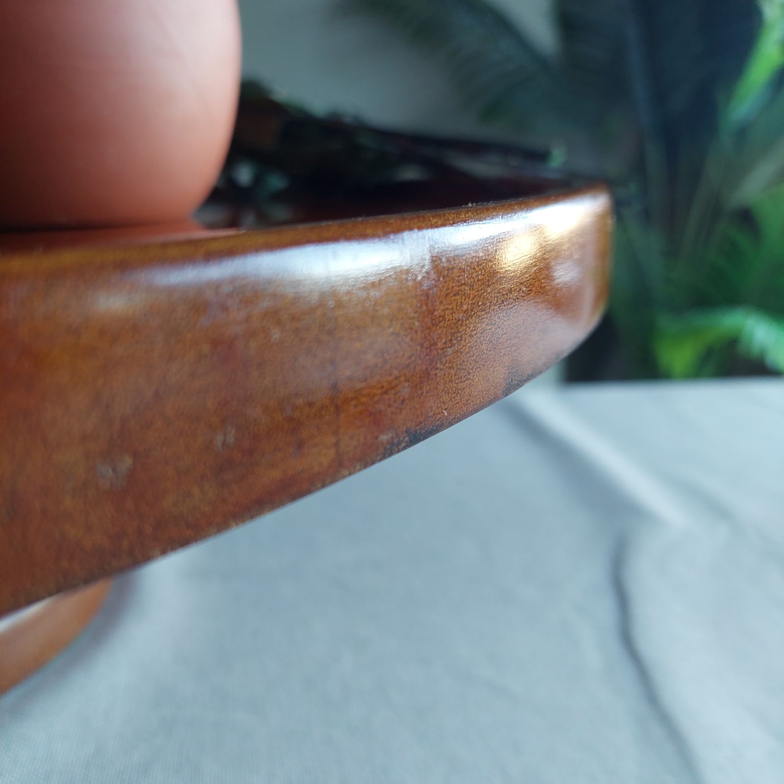 Early Mid Century Teak Lazy Susan Large Art Deco Centerpiece Revolving Serving Tray, 40s photo vintage