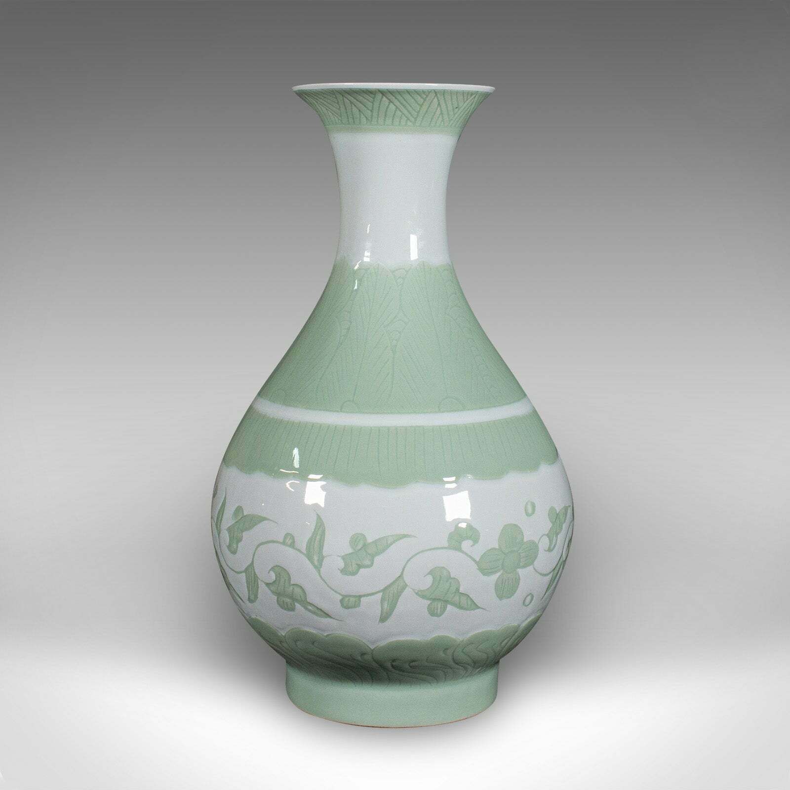 Large Antique Baluster Flower Vase, Chinese, Celadon Ceramic, Bouquet, Victorian photo 395.0