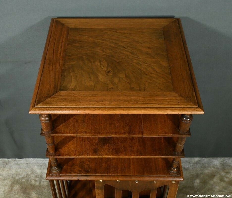 Revolving Walnut Bookcase, Stamped G.Lancelin – 1900 photo for sale