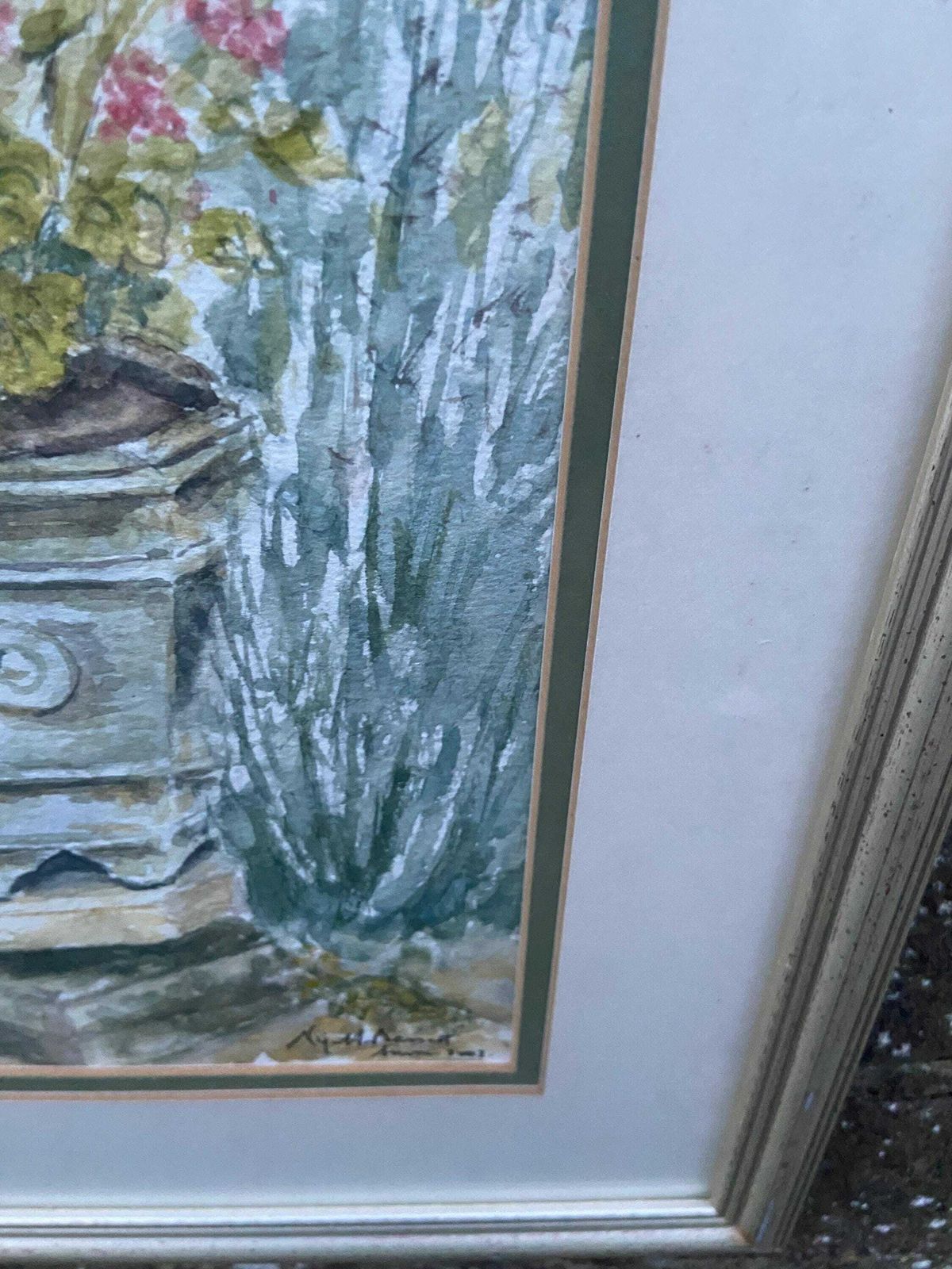 Geraniums In Urn An Original Watercolour By Nigel Fox Bassett 2003; Professionally Mounted And Framed. photo buy
